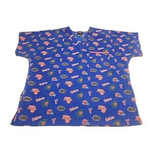 Florida Gators Scrubs Dudz short sleeve V neck 1 pocket Blue  Cotton Blend LARGE